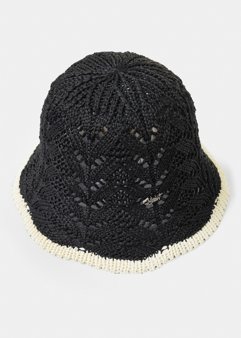 Black Knitted Bucket Style Hat w/ Ecru Outline